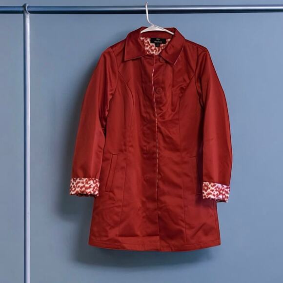 5 for $25 CLEAROUT! Dennis Basso Orange Leopard Reversible Trench Coat Jacket XS - Picture 1 of 13